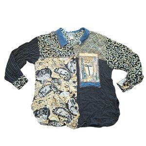 Faith By Celia Forrester Art To Wear Patchwork Long Sleeve Shirt Boho Size Small